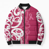 Breast Cancer Awareness Maori Bomber Puffer Jacket Koru Kowhaiwhai - Polynesian Pride
