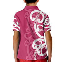 Breast Cancer Awareness Maori Kid Polo Shirt Koru Kowhaiwhai - Polynesian Pride