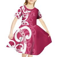 Breast Cancer Awareness Maori Kid Short Sleeve Dress Koru Kowhaiwhai - Polynesian Pride