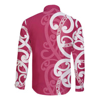 Breast Cancer Awareness Maori Long Sleeve Button Shirt Koru Kowhaiwhai - Polynesian Pride