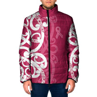 Breast Cancer Awareness Maori Padded Jacket Koru Kowhaiwhai - Polynesian Pride