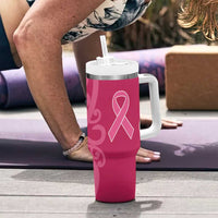 Breast Cancer Awareness Maori Tumbler With Handle Koru Kowhaiwhai - Polynesian Pride
