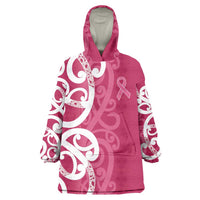 Breast Cancer Awareness Maori Wearable Blanket Hoodie Koru Kowhaiwhai - Polynesian Pride