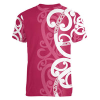 Breast Cancer Awareness Maori Women V-Neck T-Shirt Koru Kowhaiwhai - Polynesian Pride