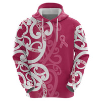 Breast Cancer Awareness Maori Zip Hoodie Koru Kowhaiwhai - Polynesian Pride