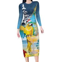 Funny Tropical Christmas Family Matching Long Sleeve Bodycon Dress and Hawaiian Shirt Tis The Season To Get Tipsy LT7 Mom's Dress Colorful - Polynesian Pride