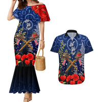 Anzac Couples Matching Mermaid Dress and Hawaiian Shirt Australia Aboriginal Mix New Zealand Slouch Hats LT7 Blue - Polynesian Pride