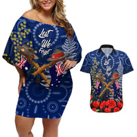 Anzac Couples Matching Off Shoulder Short Dress and Hawaiian Shirt Australia Aboriginal Mix New Zealand Slouch Hats LT7 Blue - Polynesian Pride