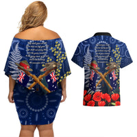 Anzac Couples Matching Off Shoulder Short Dress and Hawaiian Shirt Australia Aboriginal Mix New Zealand Slouch Hats LT7 - Polynesian Pride