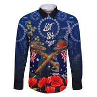 Anzac Family Matching Off Shoulder Long Sleeve Dress and Hawaiian Shirt Ausralia Aboriginal Mix New Zealand Slouch Hats LT7 Dad's Shirt - Long Sleeve Blue - Polynesian Pride