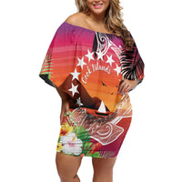 Kia Orana Cook Islands Family Matching Off Shoulder Short Dress and Hawaiian Shirt Sunset Dream