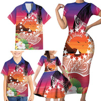 Kia Orana Cook Islands Family Matching Short Sleeve Bodycon Dress and Hawaiian Shirt Sunset Dream LT7 - Polynesian Pride