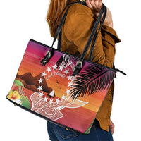 Kia Orana Cook Islands Leather Tote Bag Sunset Dream
