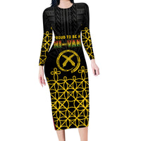 Vanuatu Indipendens Dei Family Matching Long Sleeve Bodycon Dress and Hawaiian Shirt Tribal Sand Drawing LT7 Mom's Dress Colorful - Polynesian Pride