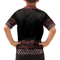 Maori Taniko Patterns Family Matching Off The Shoulder Long Sleeve Dress and Hawaiian Shirt Brown Niho Taniwha Mix Paatiki Motifs LT7 - Polynesian Pride