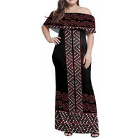 Maori Taniko Patterns Family Matching Off Shoulder Maxi Dress and Hawaiian Shirt Brown Niho Taniwha Mix Paatiki Motifs