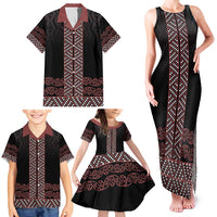 Maori Taniko Patterns Family Matching Tank Maxi Dress and Hawaiian Shirt Brown Niho Taniwha Mix Paatiki Motifs