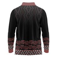 Maori Taniko Patterns Long Sleeve Polo Shirt Brown Niho Taniwha Mix Paatiki Motifs