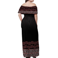 Maori Taniko Patterns Off Shoulder Maxi Dress Brown Niho Taniwha Mix Paatiki Motifs