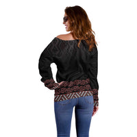 Maori Taniko Patterns Off Shoulder Sweater Brown Niho Taniwha Mix Paatiki Motifs