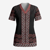 Maori Taniko Patterns Scrub Top Brown Niho Taniwha Mix Paatiki Motifs - Polynesian Pride