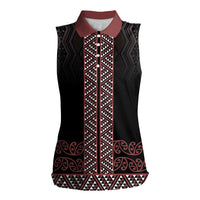 Maori Taniko Patterns Women Sleeveless Polo Shirt Brown Niho Taniwha Mix Paatiki Motifs