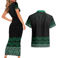 Maori Taniko Patterns Couples Matching Short Sleeve Bodycon Dress and Hawaiian Shirt Pounamu Niho Taniwha Mix Paatiki Motifs LT7 - Polynesian Pride