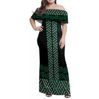 Maori Taniko Patterns Family Matching Off Shoulder Maxi Dress and Hawaiian Shirt Pounamu Niho Taniwha Mix Paatiki Motifs