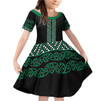 Maori Taniko Patterns Family Matching Off Shoulder Short Dress and Hawaiian Shirt Pounamu Niho Taniwha Mix Paatiki Motifs