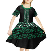 Maori Taniko Patterns Kid Short Sleeve Dress Pounamu Niho Taniwha Mix Paatiki Motifs