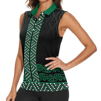 Maori Taniko Patterns Women Sleeveless Polo Shirt Pounamu Niho Taniwha Mix Paatiki Motifs
