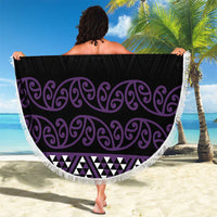 Maori Taniko Patterns Beach Blanket Purple Niho Taniwha Mix Paatiki Motifs