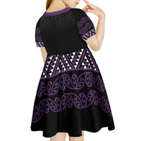 Maori Taniko Patterns Kid Short Sleeve Dress Purple Niho Taniwha Mix Paatiki Motifs