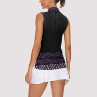 Maori Taniko Patterns Women Sleeveless Polo Shirt Purple Niho Taniwha Mix Paatiki Motifs