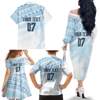 Fiji Rugby Custom Kaiviti Masi Family Matching Off The Shoulder Long Sleeve Dress and Hawaiian Shirt Turquoise - Polynesian Pride