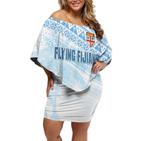 Fiji Rugby Custom Kaiviti Masi Family Matching Off Shoulder Short Dress and Hawaiian Shirt Turquoise - Polynesian Pride