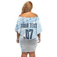 Fiji Rugby Custom Kaiviti Masi Off Shoulder Short Dress Turquoise - Polynesian Pride