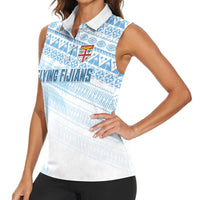 Fiji Rugby Custom Kaiviti Masi Women Sleeveless Polo Shirt Turquoise - Polynesian Pride