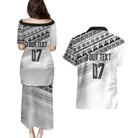 Fiji Rugby Custom Kaiviti Masi Couples Matching Puletasi and Hawaiian Shirt Black - Polynesian Pride