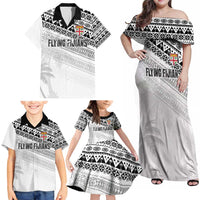 Fiji Rugby Custom Kaiviti Masi Family Matching Off Shoulder Maxi Dress and Hawaiian Shirt Black - Polynesian Pride