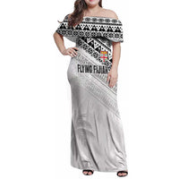 Fiji Rugby Custom Kaiviti Masi Family Matching Off Shoulder Maxi Dress and Hawaiian Shirt Black - Polynesian Pride