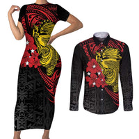 Papua New Guinea 49th Independence Day Couples Matching Short Sleeve Bodycon Dress and Long Sleeve Button Shirt Motuan Revareva Bird-of-Paradise
