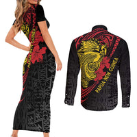 Papua New Guinea 49th Independence Day Couples Matching Short Sleeve Bodycon Dress and Long Sleeve Button Shirt Motuan Revareva Bird-of-Paradise