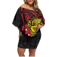 Papua New Guinea 49th Independence Day Family Matching Off Shoulder Short Dress and Hawaiian Shirt Motuan Revareva Bird-of-Paradise
