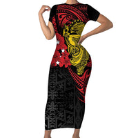 Papua New Guinea 49th Independence Day Short Sleeve Bodycon Dress Motuan Revareva Bird-of-Paradise