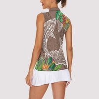 Polynesia Women Sleeveless Polo Shirt Sharks Duo Tropical Brown