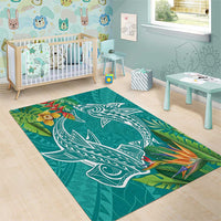 Polynesia Area Rug Sharks Duo Tropical Teal
