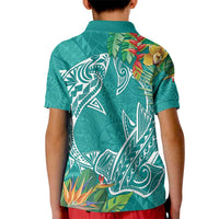 Polynesia Kid Polo Shirt Sharks Duo Tropical Teal