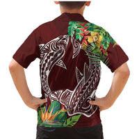 Polynesia Family Matching Mermaid Dress and Hawaiian Shirt Sharks Duo Tropical Oxblood LT7 - Polynesian Pride