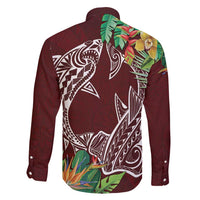 Polynesia Family Matching Short Sleeve Bodycon Dress and Hawaiian Shirt Sharks Duo Tropical Oxblood LT7 - Polynesian Pride